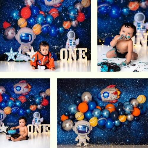 Cake Smash Photography Backdrop Space Themed Astronaut 1st Birthday Party Decor Kid Boy Photographic Studio Photo Backgrounds