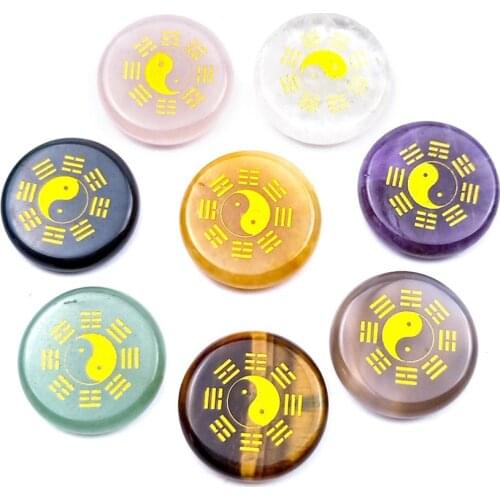 FYJS Unique Wholesale 8 Pcs Many Colors Quartz Stone Round Pendant Yin Yang Eight Trigrams Ethnic Style Jewelry