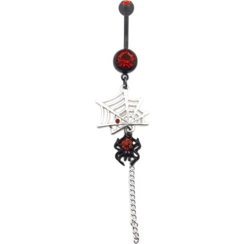 JHJT 14G Belly Button Rings Stainless Steel Zirconia Spider Web Long Chain Belly Piercing Navel Rings Piercing Body Jewelry