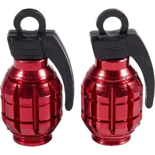 2PCS Grenade Alloy Valve Caps Dust Covers Bike Bicycle MTB BMX Car (RED)