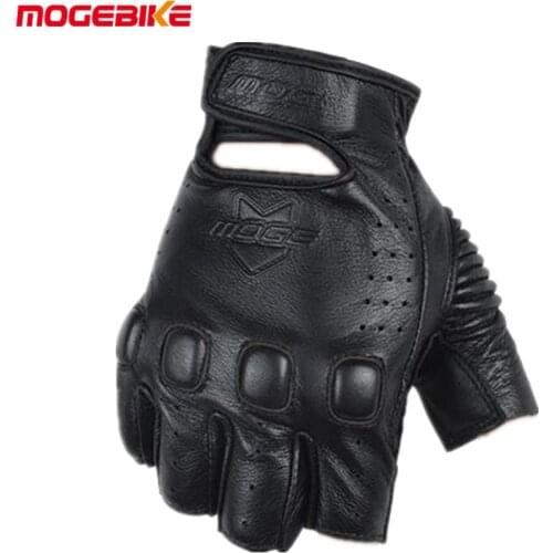 MOGEBIKE Leather Motorcycle Gloves Motocross Off-Road Racing Gloves Motorcycel Riding Half Finger Gloves Luva Couro Motoqueiro