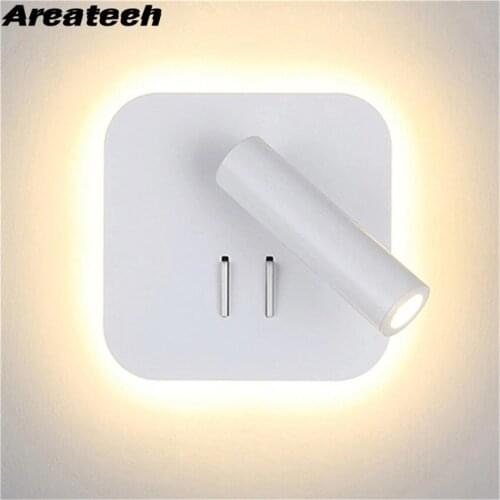 Indoor LED Wall Lamp With Switch 3W Spotligh 6W Backlight Free Rotation Sconce Wall Light For Home Bedroom Bedside Light NR-234
