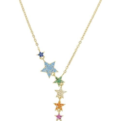 Summer beach Women jewelry Micro pave colorful cz rainbow star gold filled chain sexy multi layer choker Y statement necklace