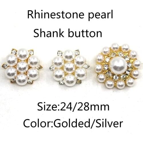 Metal Buttons For Clothing 5pcs/lot 24/28mm Alloy Shank Diamond Buttons Sewing Gold Decoration Pearl Sale Price