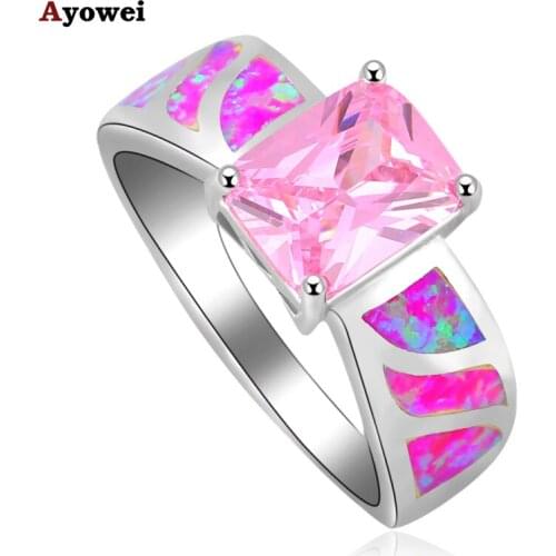 Trendy Design Office Style PinkZircon Fashion Jewelry Purple Fire Opal Silver Stamped Rings USA Size #6#7#8#9#11 OR817A
