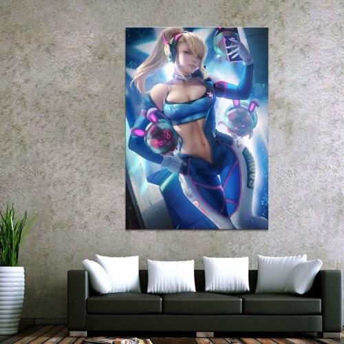 Home Decor Modular Canvas Picture 1 Piece Blue D.Va Overwatch Game Painting Poster Wall For Home Canvas Painting Wholesale