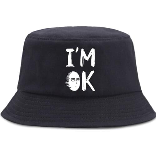 I'M OK One Punch Man Beach Cap Casual Japan Anime Fishermans Caps Unisex Outdoor Bucket Hat Street Foldable Mens Panama Hats