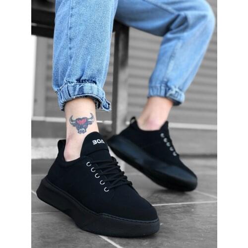 BA0163 Laced High Base Black Sports Shoes