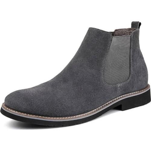 QFFAZ Autumn Winter Warm Casual For Men Ankle Chelsea Boots Male Shoes Cow Suede Leather Quality Slip On Motorcycle Man Boot