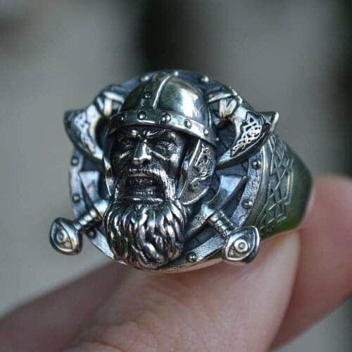 Retro Mens Jewelry Viking Pirate Warrior Axe Skull Ring for Motorcycle Party Biker Ring Male Hip Hop Jewelry Party Accessories