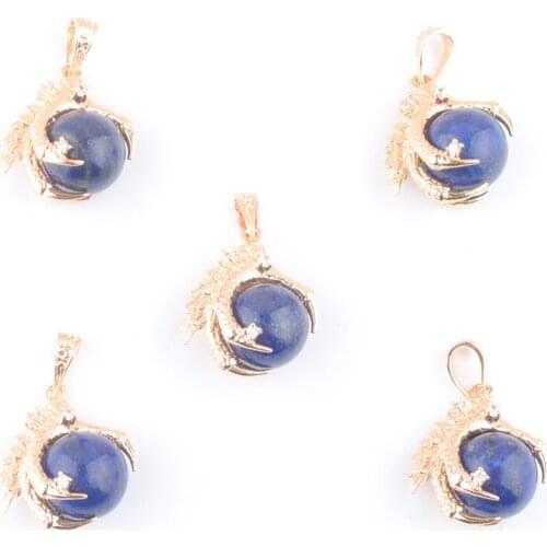 Wholesale 5Pcs/Lot Lapis Lazuli Stone Pendants Dragon Claw Charm Round Ball Bead Crystal Reiki Chakra Jewelry TN3095