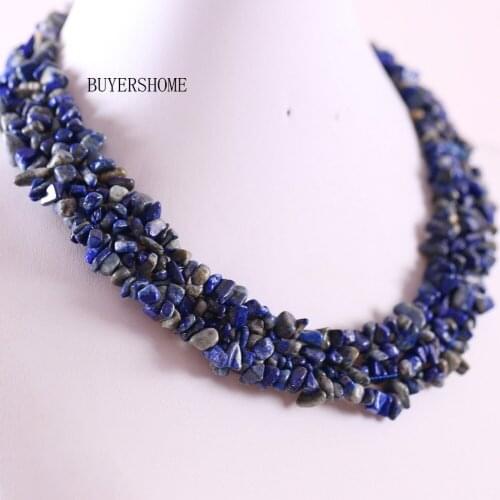Natural Stone Blue Lapis Necklace Handmade Jewelry Gift For Women String Necklace E054