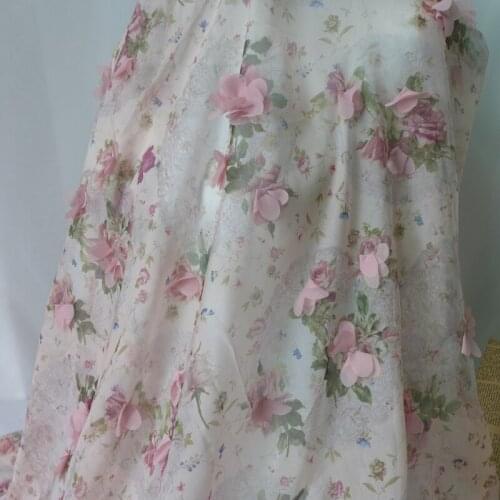 Dusty Pink/Red Rose Vivid Bridal Lace Fabric 3D Chiffon Rosette Flowers Lace Fabric Soft Tulle Lace Fabric New Arrival 2018