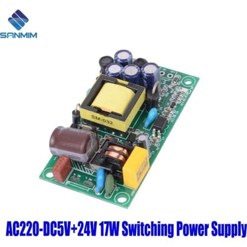 SANMIN AC220V-DC5V+24V 0.5A+0.6A 17W Power supply Isolated switch power supply module 220 to 5v+24V bare board DLK17B5V+24V
