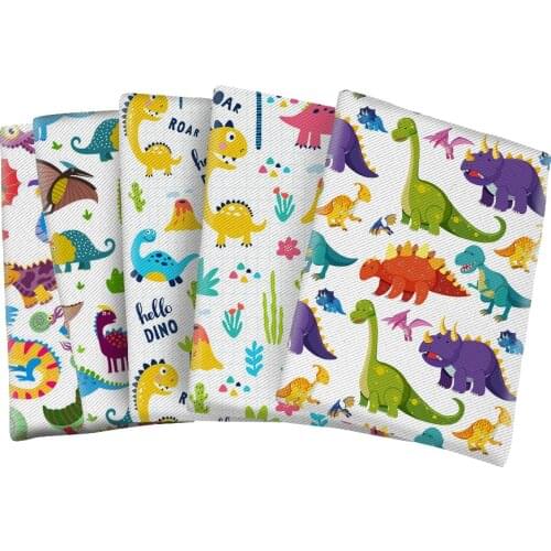Cute Dinosaur Cartoon Printed Twill Polyester Cotton Fabric for DIY Hair Bow Scarf Home Textiles Materials 50*145cm