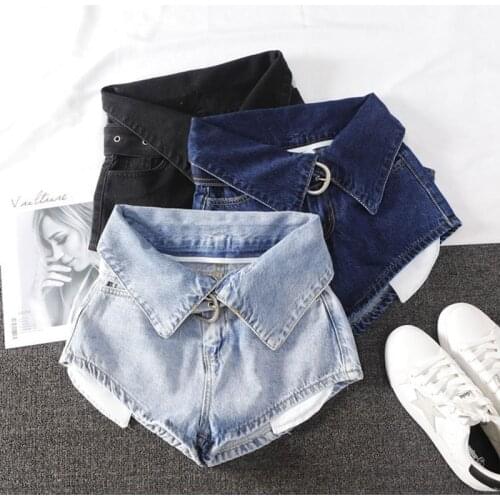 Casual Blue Denim Shorts Women Sexy High Waist Buttons Pockets Slim Fit Shorts 2021 Summer Beach Streetwear Jeans Shorts