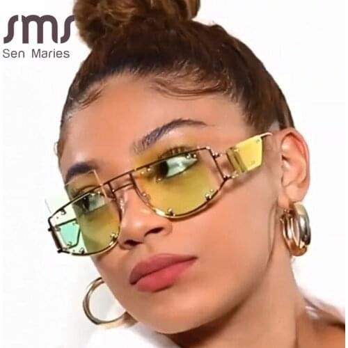 Fashion Mirror Square Sunglasses Men Women 2019 Oversized Alloy Rivet Male Shade Glasses Luxury Brand Trend Unique Eyewear UV400