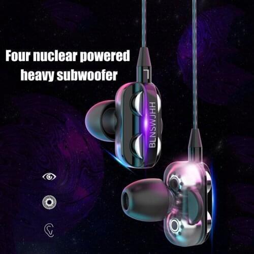 Sports Dual Drivers 4 Units Heavy Bass HiFi Music Earpiece Universal 3.5mm In-ear Wired Earphones