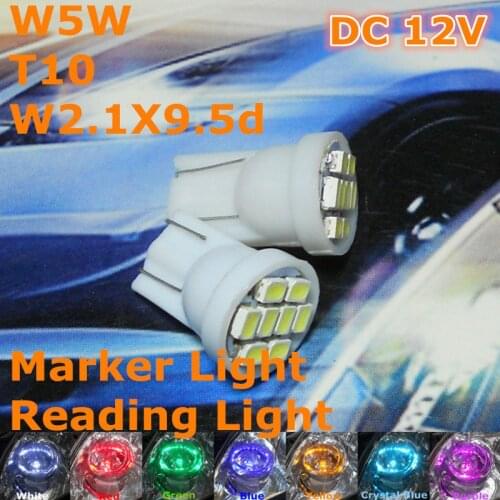 Stock Shipping New 12V CE LED Car Bulb T10(8*1206 SMD Lamp)W5W W2.1X9.5d for Front Top Reading Signal Parking Light