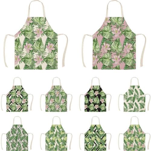 Tropical Plants Green Leaves Kitchen Aprons for Woman Man Home Cooking Baking Shop Cleaning Cotton Linen Apron WQ1433