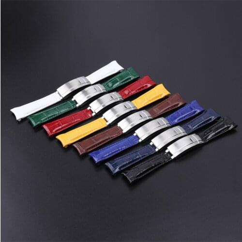 High-quality 20mm Genuine Soft Leather Curved End Watchband For Rolex strap For Daytona Submariner GMT Watch Band Series Slider