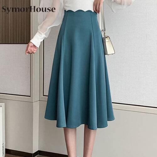 Korean Fashion High Waist A-Line Skirts Women 2021 Summer Vintage Casual big swing Skirt Simple Office Lady Skirts Autumn