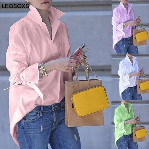 Womens 2021 Spring And Summer Long-sleeved Shirt Womens Street Fashion Loose Solid Color Plus Size Shirt Female