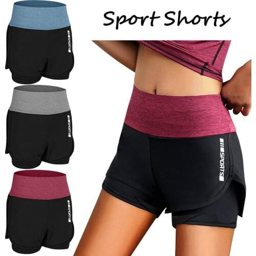 2021 Women Gym Double Shorts Stretch Pocket Running Shorts Breathable Quick Dry Women Shorts 2 in 1 Workout Fitness Sportwear