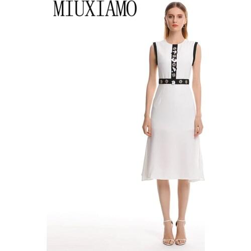 MIUXIMAO 2019 Spring&Summer Long Dress New Arrival Diamonds Floral o-Neck Sleeveless Trumpet Casual Dress Women vestido