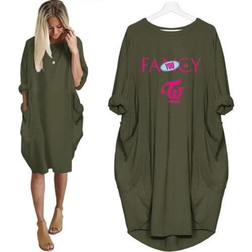 Twice Album You Loose Pockets Dresses Plus Size Women Long Sleeve Midi Dresses Female Harajku Streetwear Dresses Vestidos