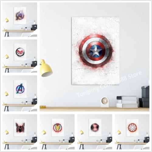 Marvel Superhero Avengers Badge Poster Canvas Painting Wall Art Cafe Bar Hotel Dormitory Office Theater Marvel Theme Decoration