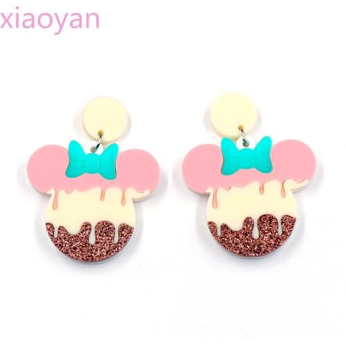 1pair)ER1129-40mm Mouse Head Earrings Cute Ice Cream Dangle Earrings Gitter Acrylic Earrings