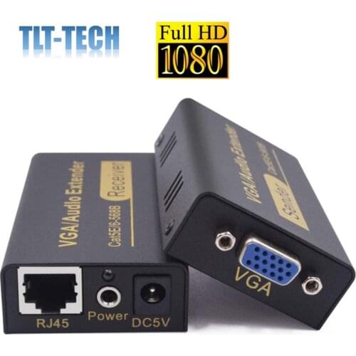 100M 328ft VGA Extenders,VGA Video Audio Extender Transmitter + Receiver Over Single RJ45 CAT5e/6 Ethernet Cable Support 1080P
