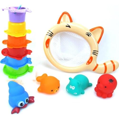 11Pcs Kids Baby Bath Shower Floating Squeeze Sound Cute Animal Fishing Toy Set