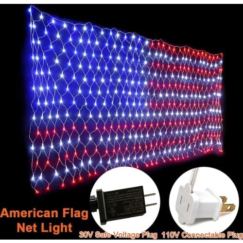 110V 30V Waterproof Hanging Ornaments American Flag LED Net Lights Garden Decor Christmas Lights Outdoor Fairy LED String Lights