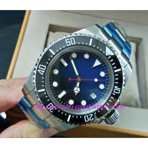 43mm GEERVO blue&black dial Black ceramic Bezel Automatic Self-Wind movement Men Watch luminous Mechanical watches 843A