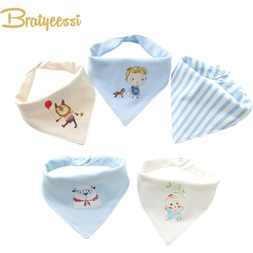 5PCS Cotton Baby Bibs Soft Cartoon Slobber Bandana Baby Stuff Infant Newborn Babador Burp Cloths with Adjustable Snaps