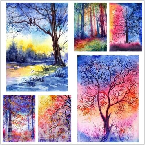 5D DIY Diamond Painting Beautiful Colorful Trees Full Round Art Painting Mosaic Embroidery Cross Stitch Kit Home Decor Gift