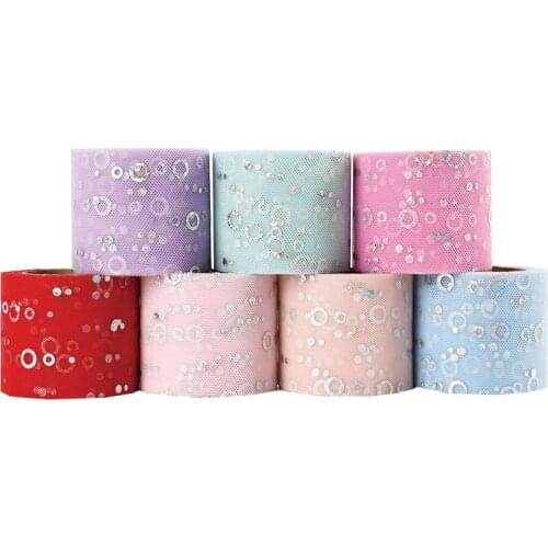 60mm/75mm 25yards Silver Dot Tulle Ribbon Glitter Mesh Spool DIY Handmade Crafts Gift Wrap Scrapbooking Wedding Party Decor