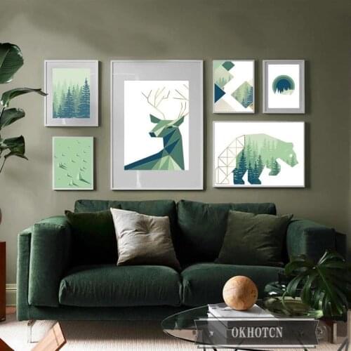 Abstract Line Geometry Forest Silhouette Animal Deer Bear Canvas Painting Nordic Posters and Prints Wall Art Pictures Home Decor