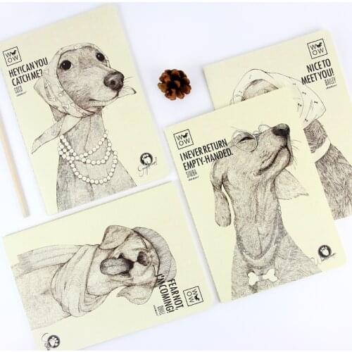 4pcs Soft Sewing Cover Notebook Cartoon Happy Dog Design With Line Inside Pages