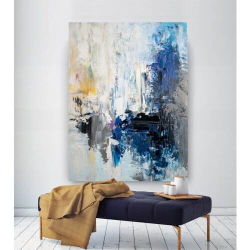 Large Abstract Wall Art Original Abstract Painting Canvas Art Office Decor Wall Painting Abstract Texture Art Blue Painting