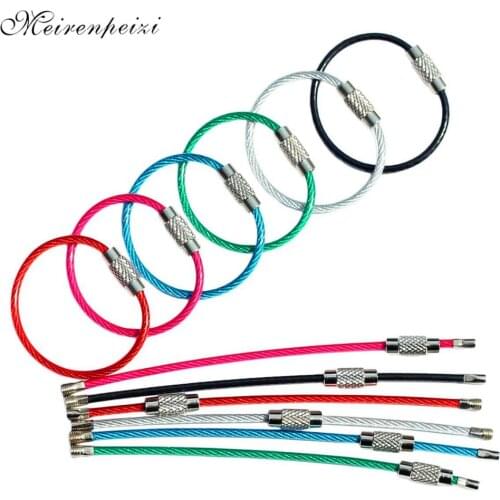 Key Rings Stainless Steel Wire Keychains 10pcs 15*0.15cm Cable Heavy Duty Luggage Tags Loops Tag Keepers Twist Barrel