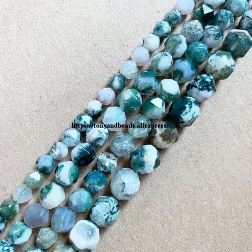 15" Natural Stone Big Cuts Faceted Tree Agate Round Loose Beads 6 8 10 mm Pick Size