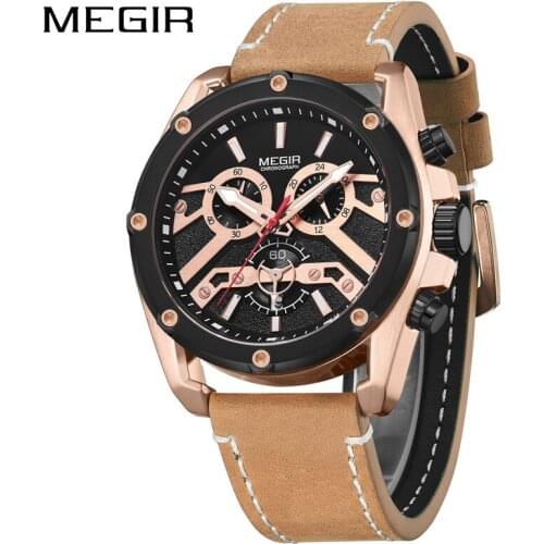 MEGIR Men Quartz Watch Relogio Masculino Military Sport Wristwatch Leather Strap Mens Reloj Chronograph Calendar Watches Homme
