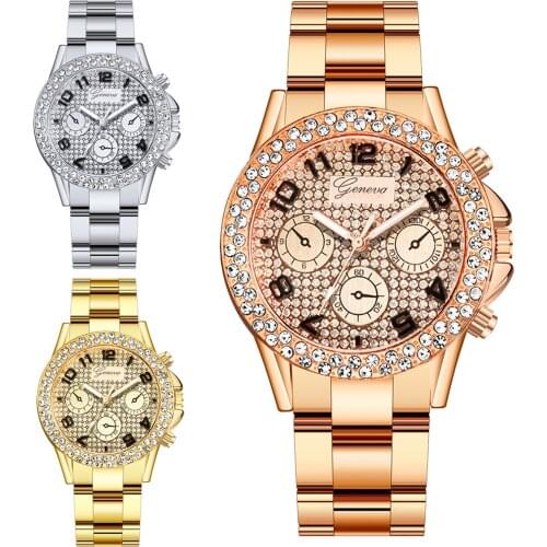 Women Fashion Watch Clock Stainless Steel Casual Dress Wrist Crystal Jewelry Rhinestone Watch Ladies Quartz Wrist Watch