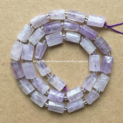 7'' Natural Faceted Lilac Amethysts Quartz Cylinder Spacer Stone Beads For Jewelry DIY Making