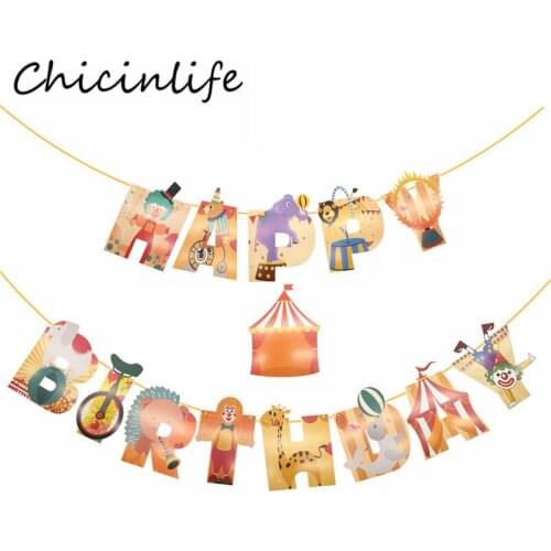 Chicinlife 1Set Circus Animals Happy Birthday Banner Baby Shower Kids Birthday Party Flags Circus Party Bunting Garland Supplies