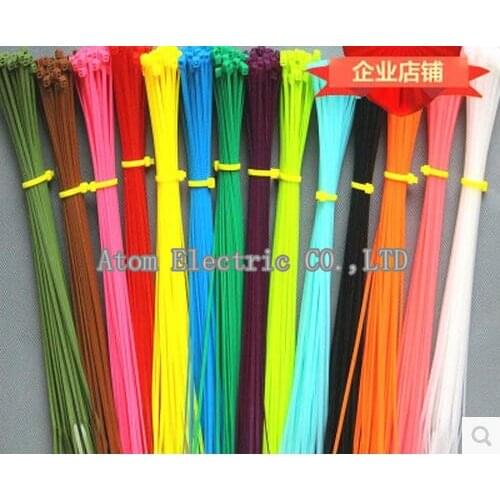 Color self locking nylon cable tie 4*200mm 2.6mm width plastic bundle wire cable tie red yellow green 100PCS