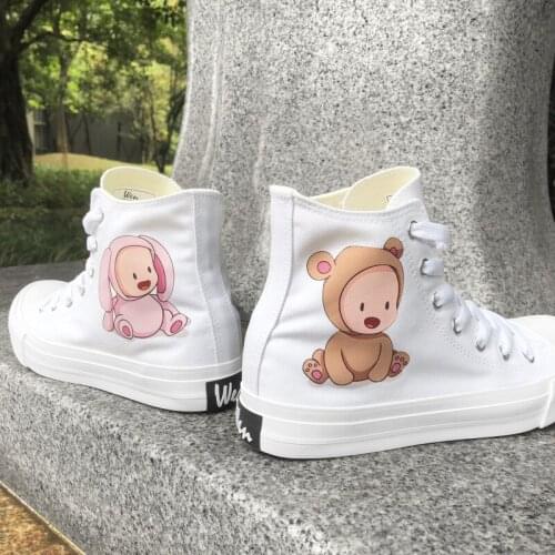 Wen Design Lovely Babies Laugh Brown Pink Costumes White Black Skateboard Shoes Women Canvas Sneakers Men High Athletic Shoes